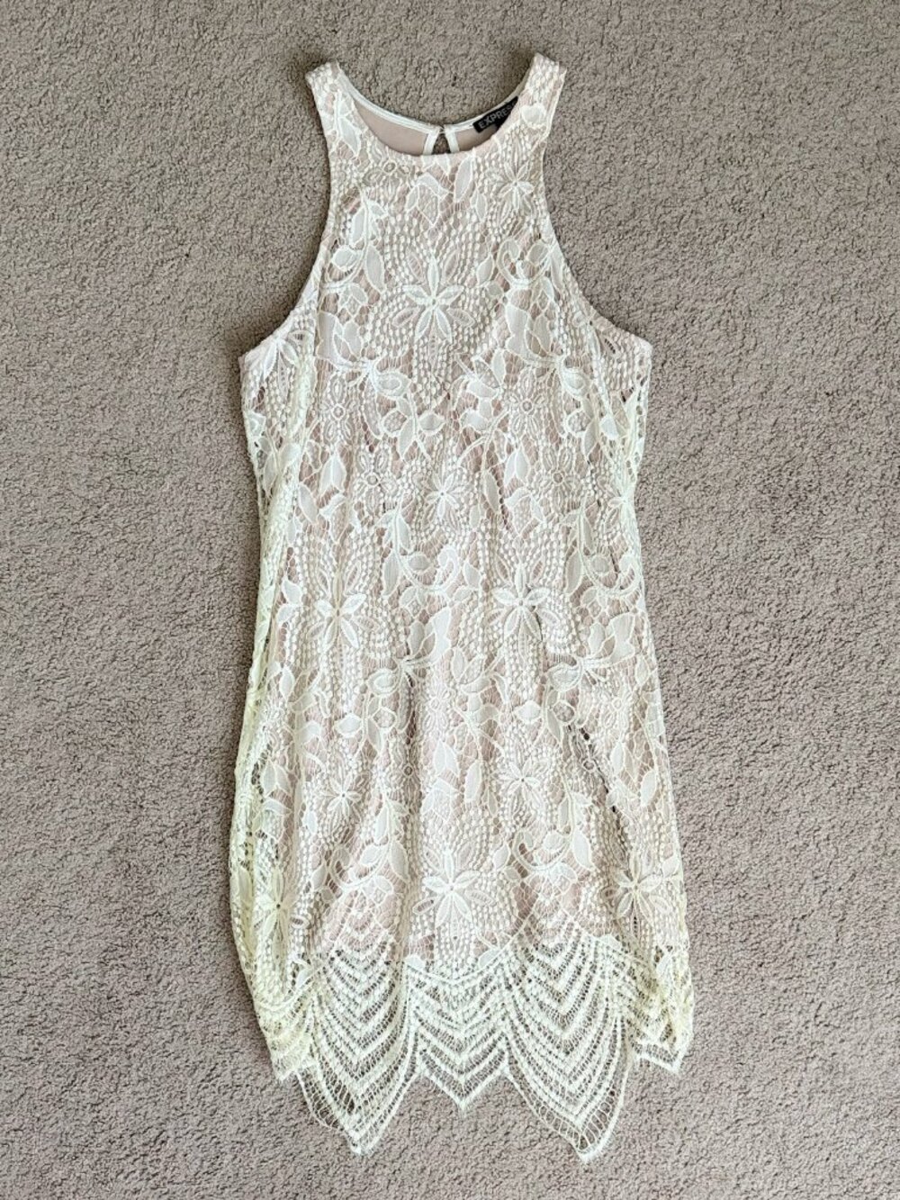 Express - Ivory Nude Floral Lace Midi Dress